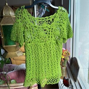 Green Crocheted Flower Top